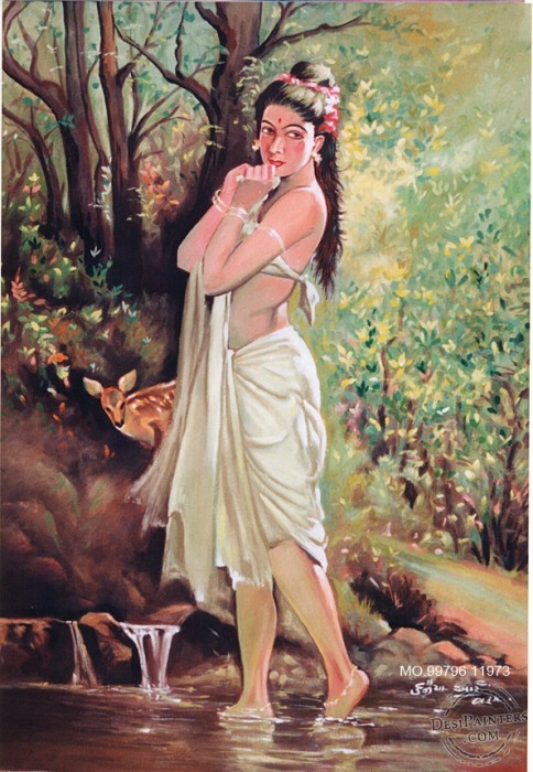 Poster Color Drawing of Shakuntala - DesiPainters.com