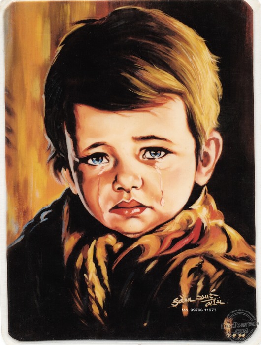 Oil Color Painting of Crying Boy - DesiPainters.com