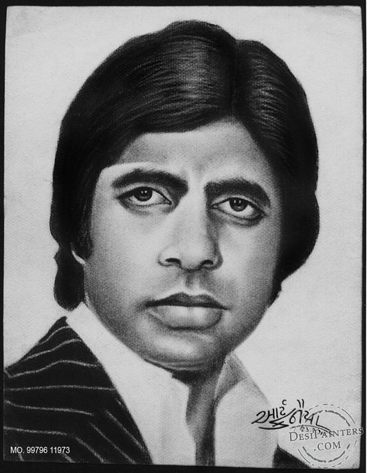 Charcoal Pencil Sketches of Amitabh Bachchan - DesiPainters.com