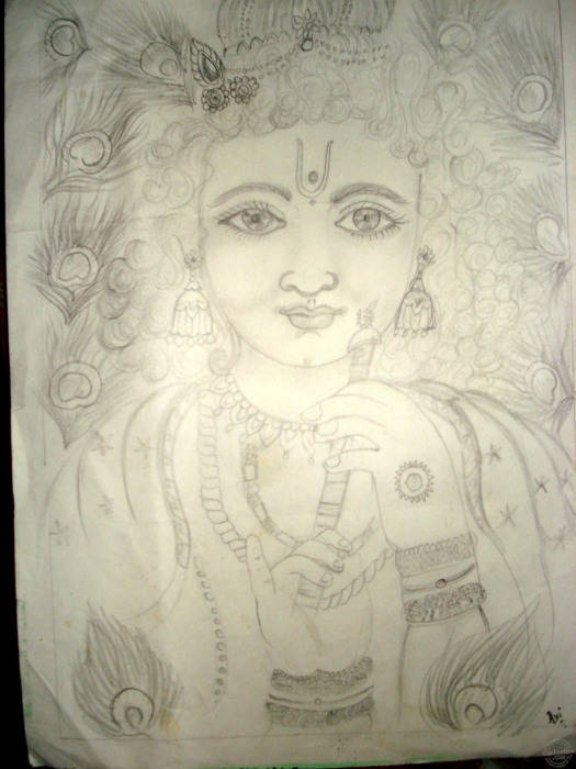 Pencil Sketch of Lord Krishna - DesiPainters.com