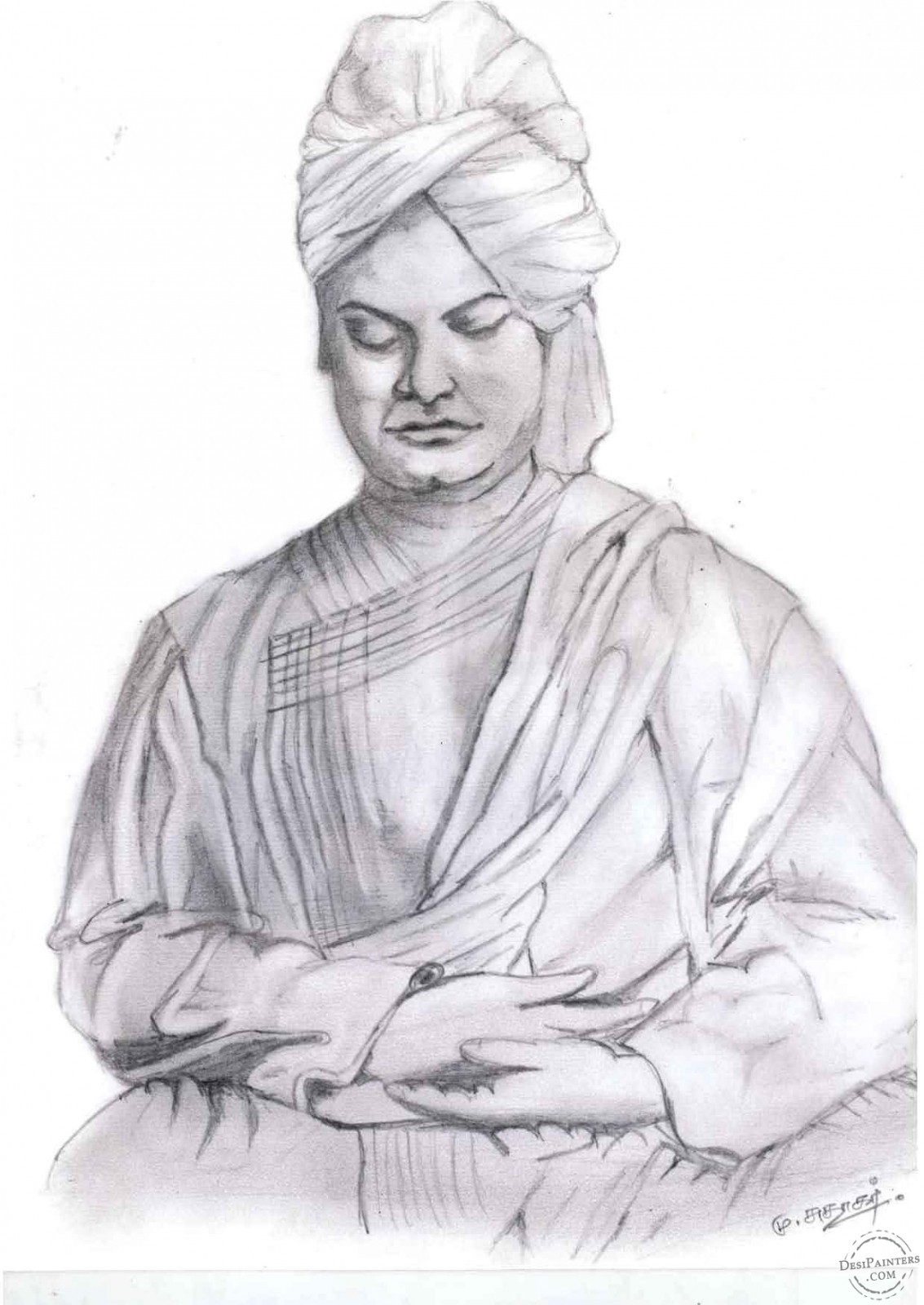 Pencil Sketch of Vivekananda Meditating