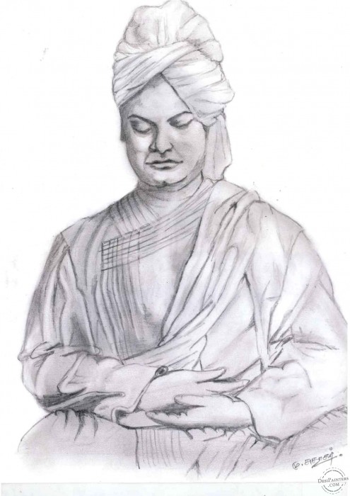 Pencil Sketch of Vivekananda Meditating - DesiPainters.com