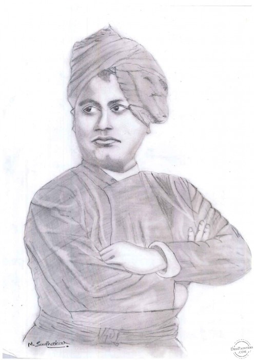 Pencil Sketch of Vivekananda - DesiPainters.com