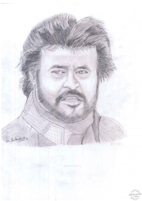 Pencil Sketch of Rajinikanth - DesiPainters.com