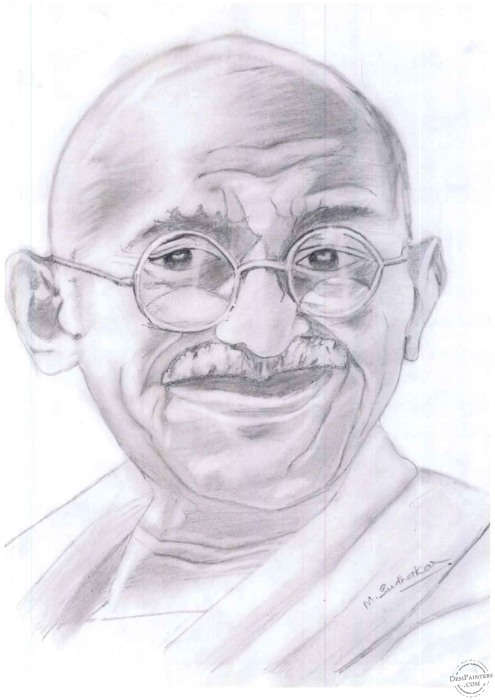 Pencil Sketch of Mahatma Gandhi - DesiPainters.com