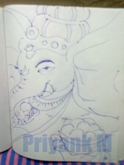 Ganesh Ji Ink Drawing - DesiPainters.com