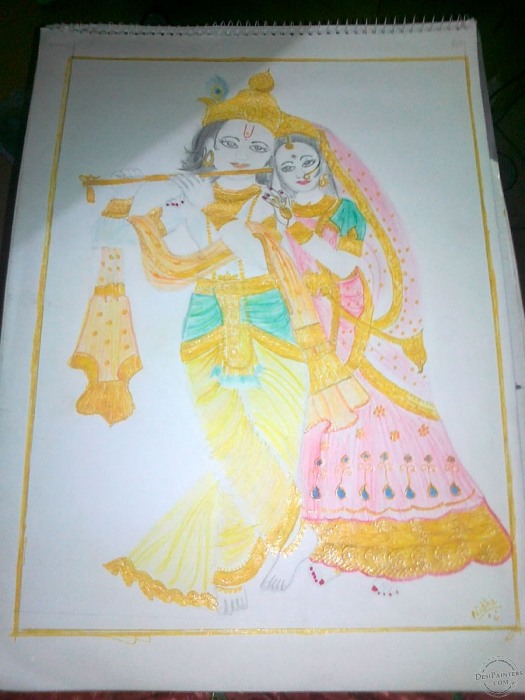 Radhakrishna Pencil Color Art - DesiPainters.com