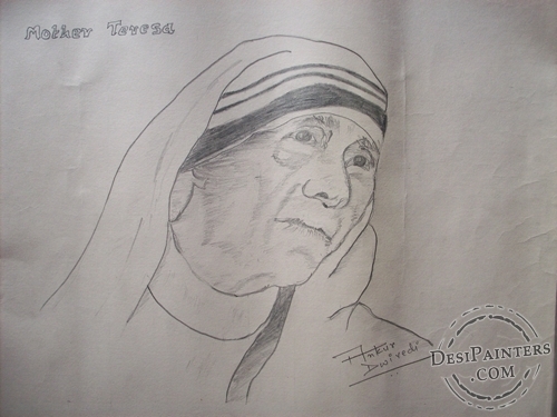 Pencil Sketch of Mother Teresa - DesiPainters.com