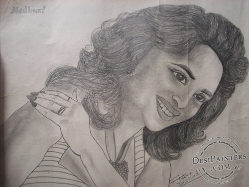 Pencil Sketch of Madhuri Dixit - DesiPainters.com