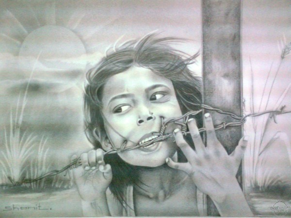 Pencil Sketch of A Small Girl - DesiPainters.com