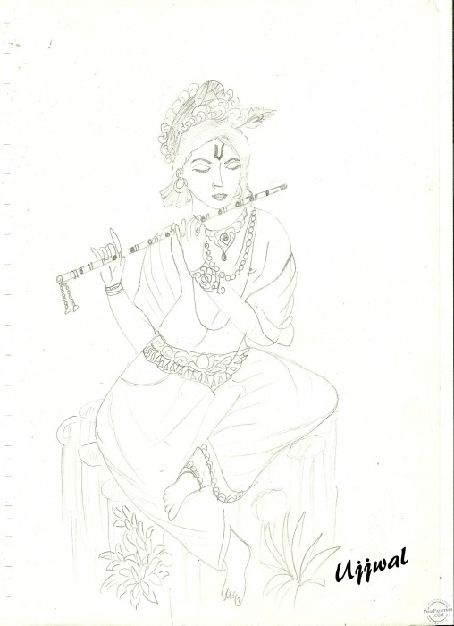 Pencil Sketch of Krishna - DesiPainters.com