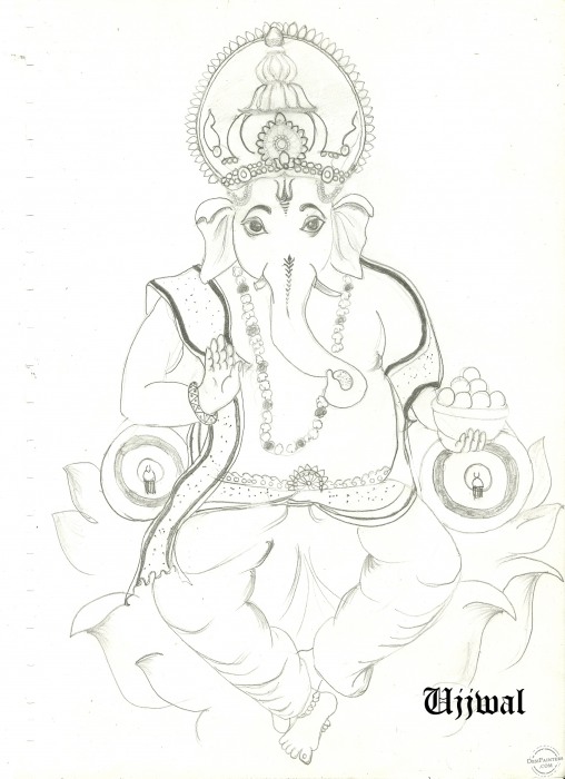 Pencil Sketch of Ganesh ji - DesiPainters.com