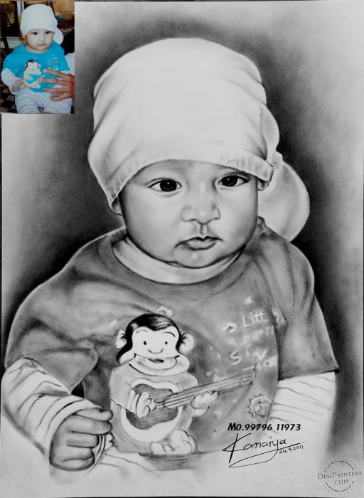 Charcoal Sketch of Sweet Baby - DesiPainters.com