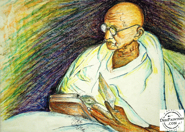 Crayon Painting of Mahatma Gandhi - DesiPainters.com