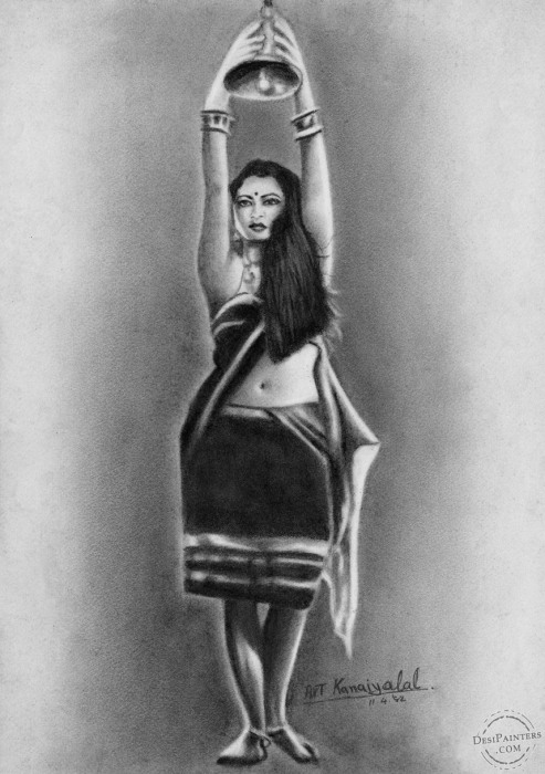 charcoal drawing of rekha