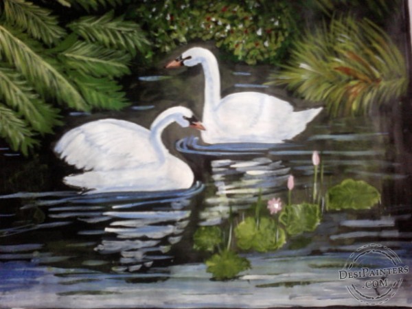 Acryl Painting of Swan - DesiPainters.com