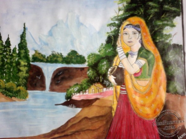 Acryl Painting of Rajasthani Girl - DesiPainters.com