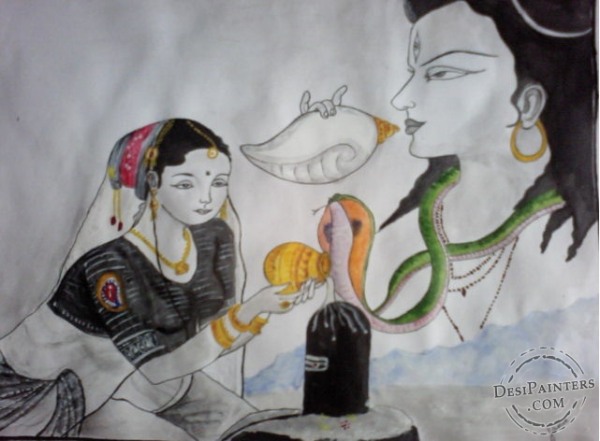 Acryl Painting of Lord Shiva - DesiPainters.com