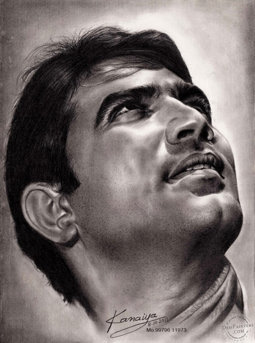 Charcoal Sketch of Rajesh Khanna - DesiPainters.com
