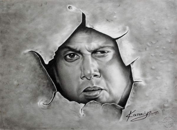 Charcoal sketch of Govinda - DesiPainters.com
