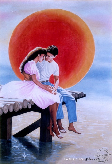 Poster color drawing of a lovers