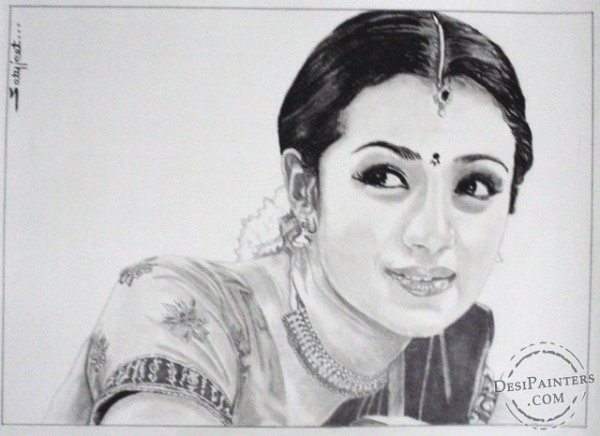 Pencil Sketch of Trisha - DesiPainters.com