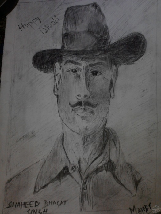 Bhagat Singh Image in Charcoal - DesiPainters.com