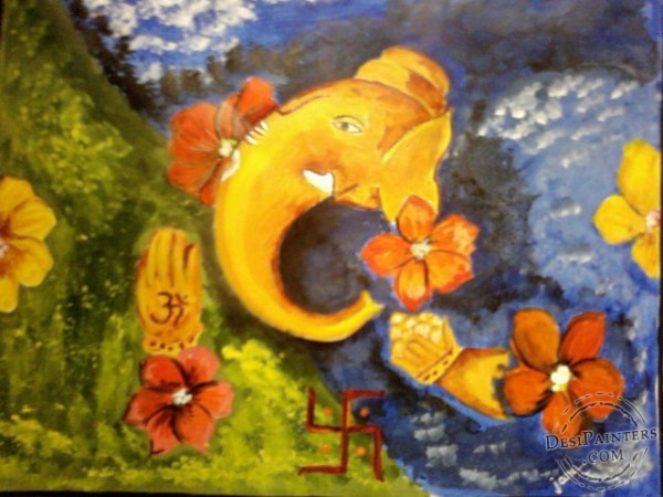 Acryl Painting of Lord Ganesh - DesiPainters.com