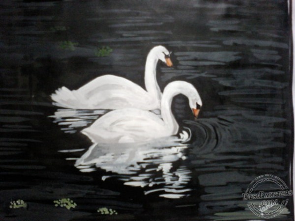 Acryl Painting of Swans - DesiPainters.com