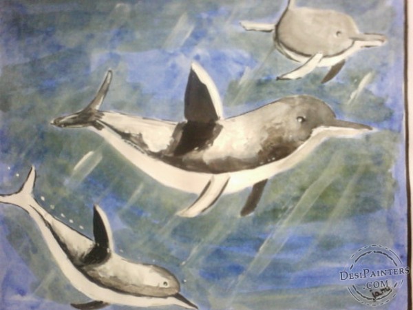 Acryl Painting of Dolphins