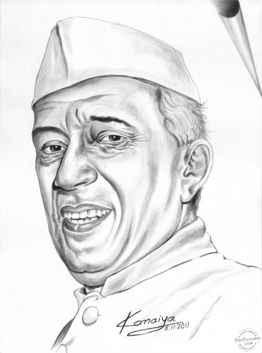 Only Black Water Painting of Jawaharlal Nehru - DesiPainters.com