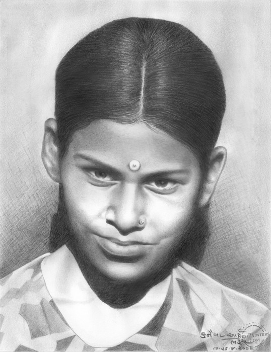 Pencil sketch hb, 2b, 4b, of sister - DesiPainters.com