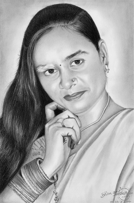 Charcoal Sketch of Smart Lady - DesiPainters.com