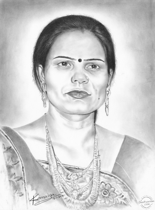 Charcoal Sketch of Woman - DesiPainters.com