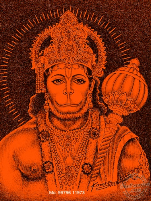 Glass Marking of Lord Hanumanji - DesiPainters.com