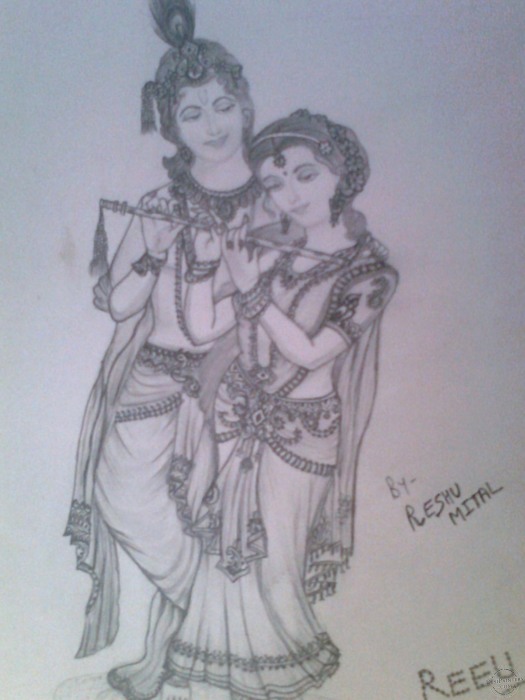 Radha Krishna Pencil Sketch - DesiPainters.com