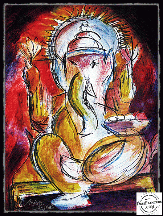 Ganesha Mixed Painting