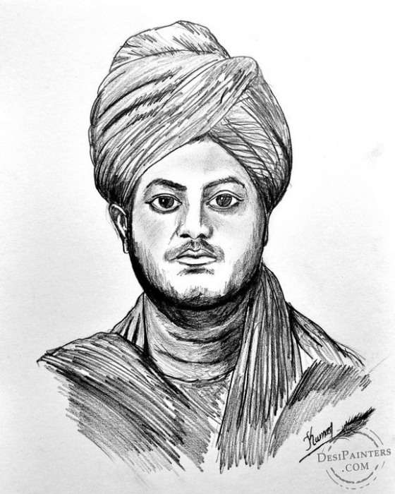 Pencil Sketch of Vivekananda - DesiPainters.com