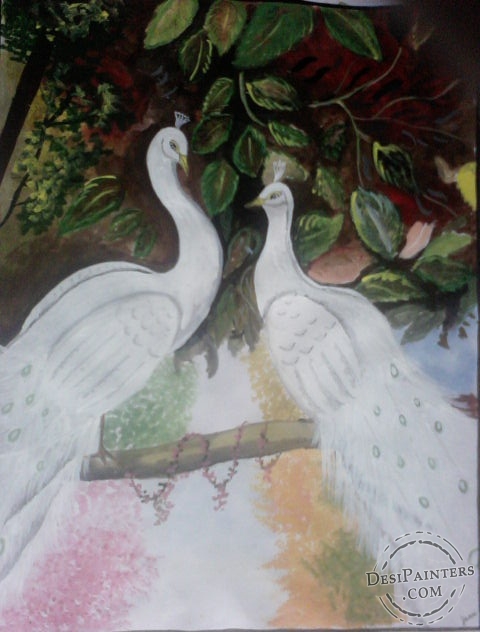 Acryl Painting of White peacock - DesiPainters.com