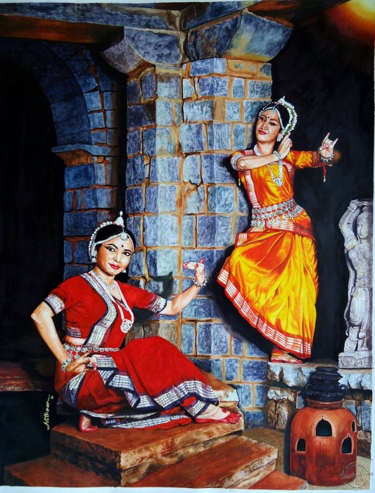 Odissi Watercolor Painting - DesiPainters.com