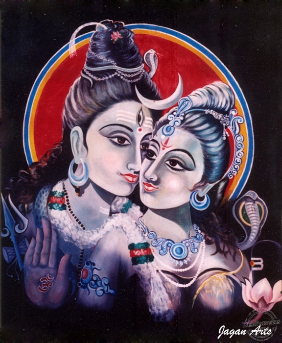 Oil painting of God Shiva Parvathy - DesiPainters.com