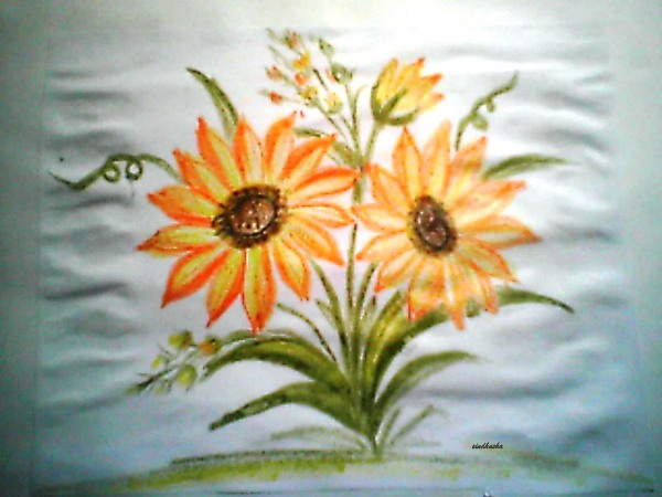 Crayon Painting –  Yellow Flowers - DesiPainters.com