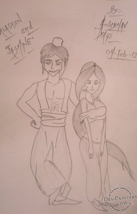 Pencil Sketch Of Alladin And Jasmine - DesiPainters.com