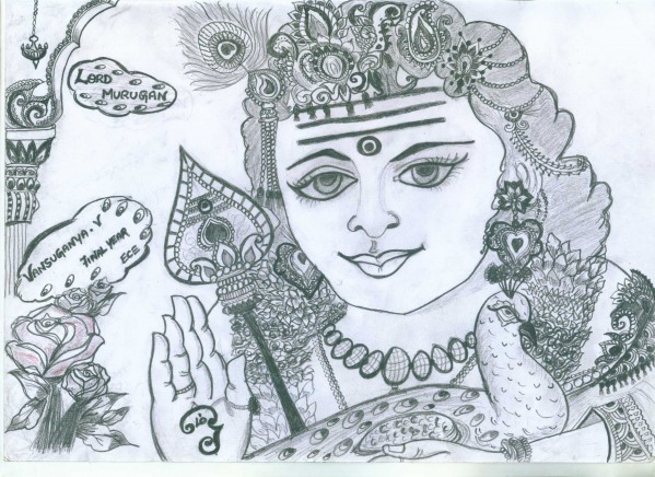 Pencil Sketch of Lord Murugan - DesiPainters.com