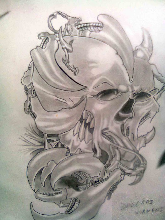 Pencil Sketch of A Skull - DesiPainters.com