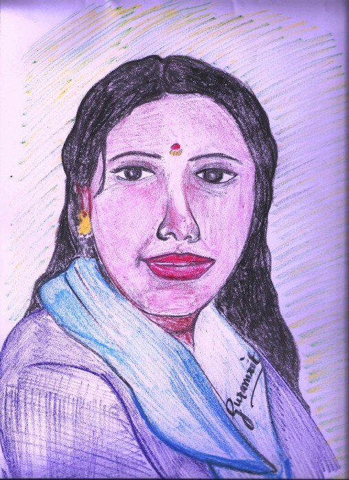 Crayon Painting of A Lady - DesiPainters.com