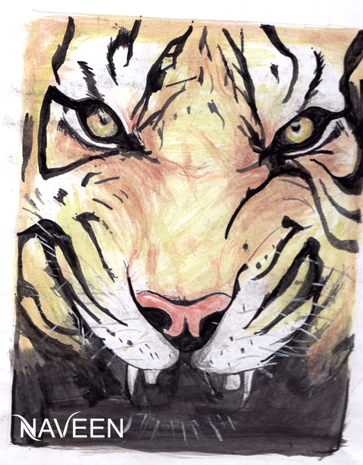 Watercolor Painting of Tiger - DesiPainters.com