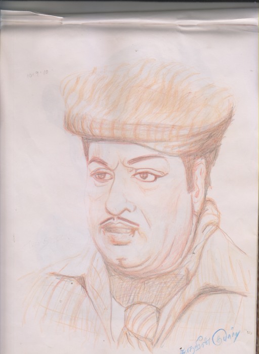 M. G. Ramachandran Pencil Color Painting - DesiPainters.com