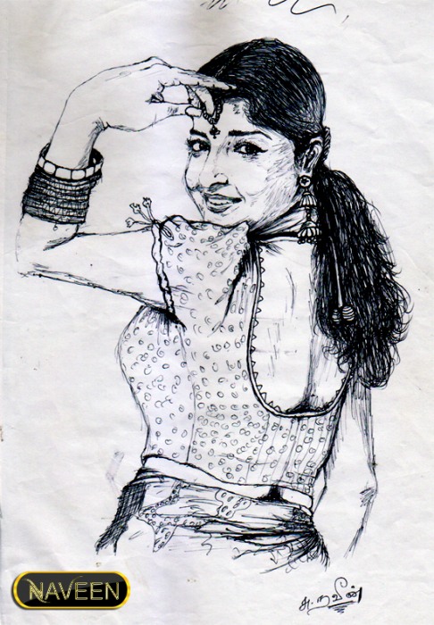 Meera Jasmine Ink Painting - DesiPainters.com
