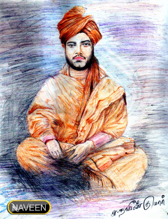 Swami Vivekananda Sketch using Pencil Colors - DesiPainters.com
